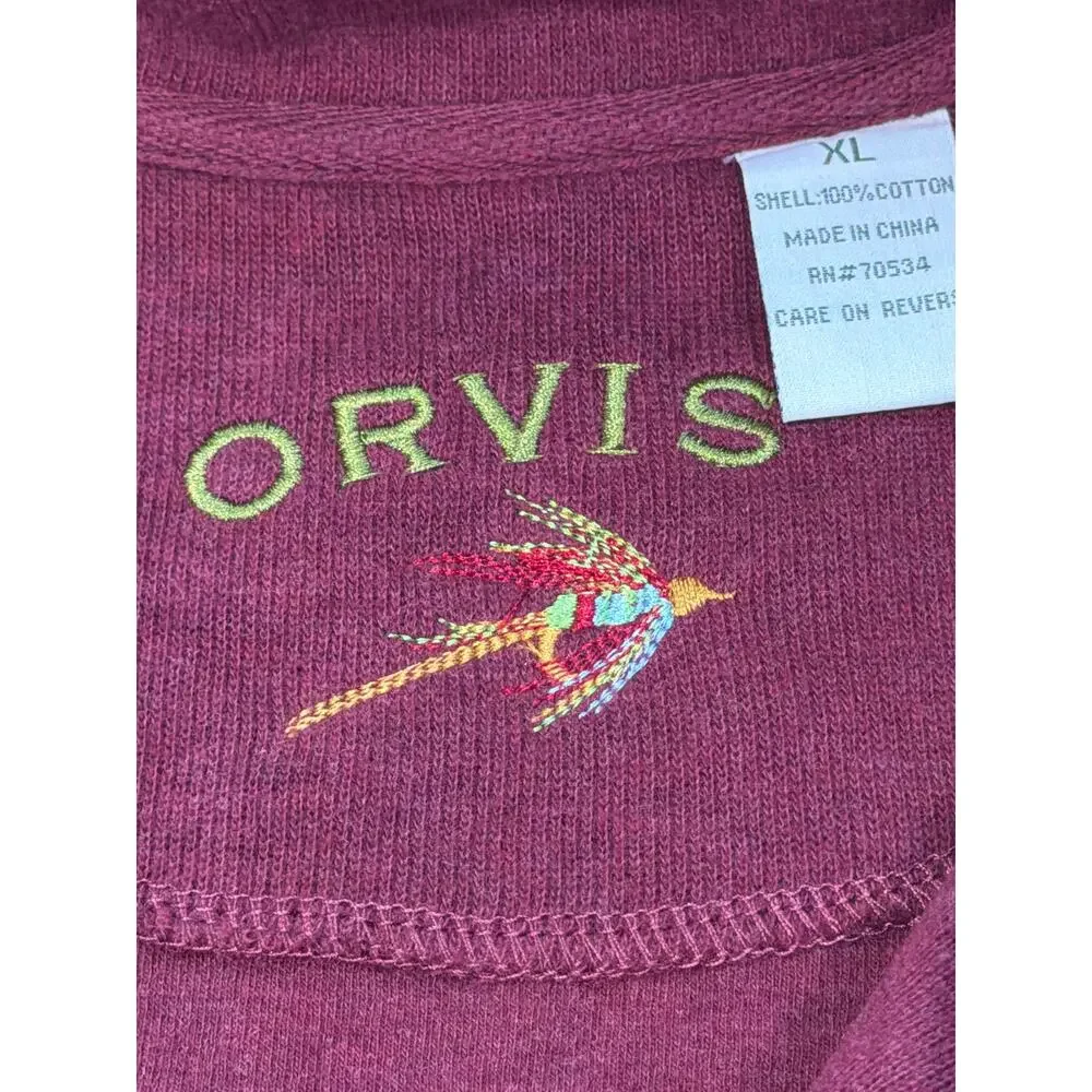 Orvis 1/4 Zip Pullover Mens XL Red Heavyweight Casual Streetwear Travel Outdoors